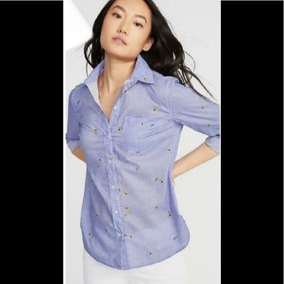 Old Navy The Classic Shirt pineapple and avocado button down sz Medium - Picture 1 of 8